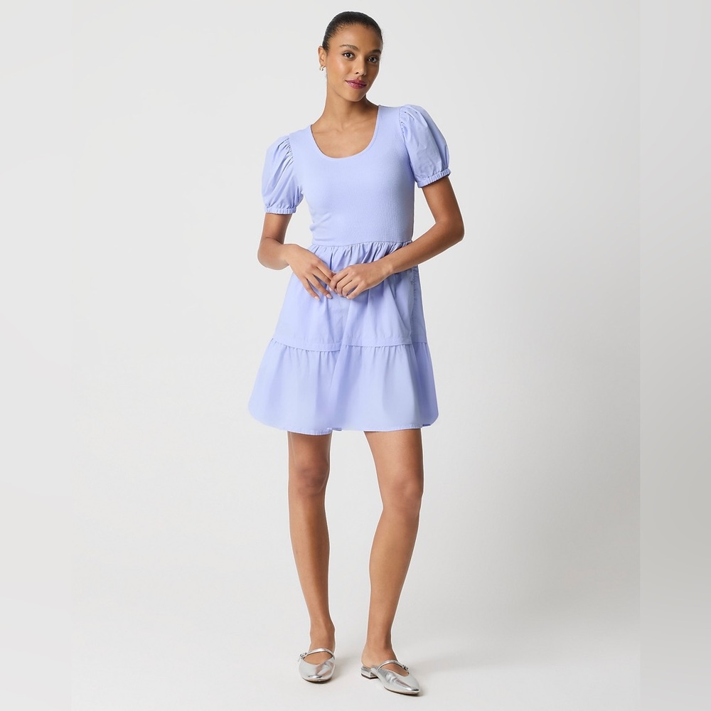 NWT J. Crew Factory Puff sleeve tiered knit mixy mini dress lavender purple 1S